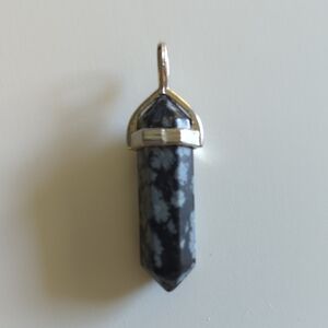 Snowflake Obsidian Point Pendant Necklace - Black and Gray